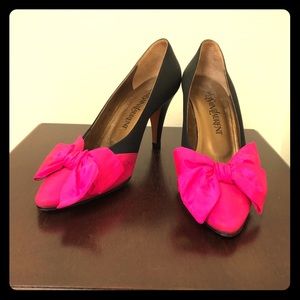 RARE VTG YSL heels 7.5 N w pink bow